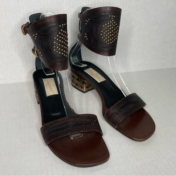 Valentino Leather Studded Ankle Cuff Sandals EU 36/US 6 - Picture 4 of 13